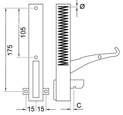 Bageovnshængsel L 207mm Laskeposition venstre/højre BA 173mm