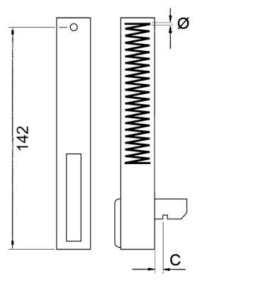Bageovnshængsel L 170mm B 22mm Laskeposition  - BA 142mm Fjederlængde 116mm IP venstre/højre