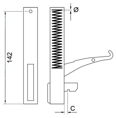 Bageovnshængsel L 155mm Laskeposition  - BA 142mm Fjederlængde 55mm IP venstre/højre