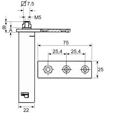 Fjederhængsel Indbygningsmål 22x22x100mm H 103mm L 75mm B 25mm BA 254mm A 5mm B 13mm Køleenheder